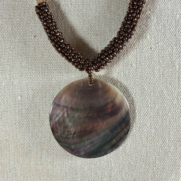 Lia Sophia Brown Beaded Mother of Pearl Pendant Necklace - Picture 2 of 6